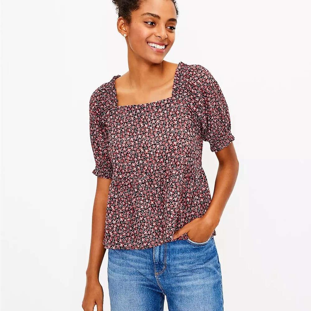 😊 LOFT Floral Smocked Peplum Blouse